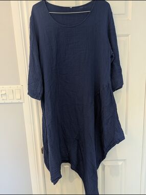 Relaxed Navy Gauze Tunic Top - Women